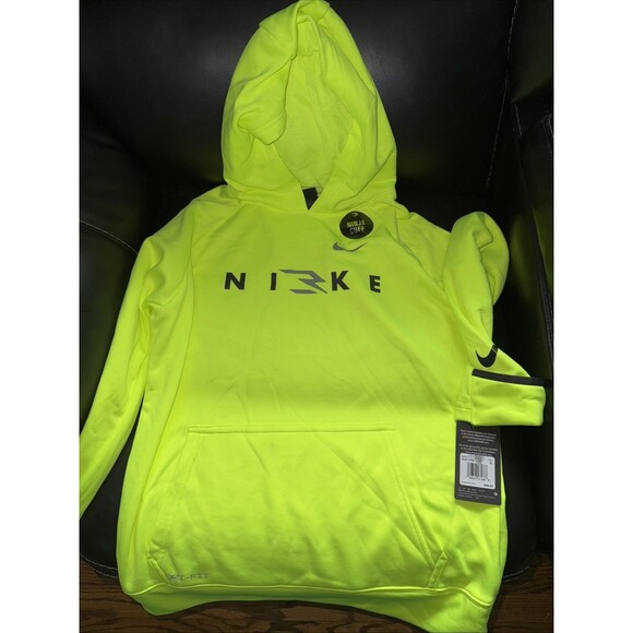 Nike Running Dri-Fit Hooded Top Boys XL Neon Green Ninja Cuffs - Picture 1 of 2